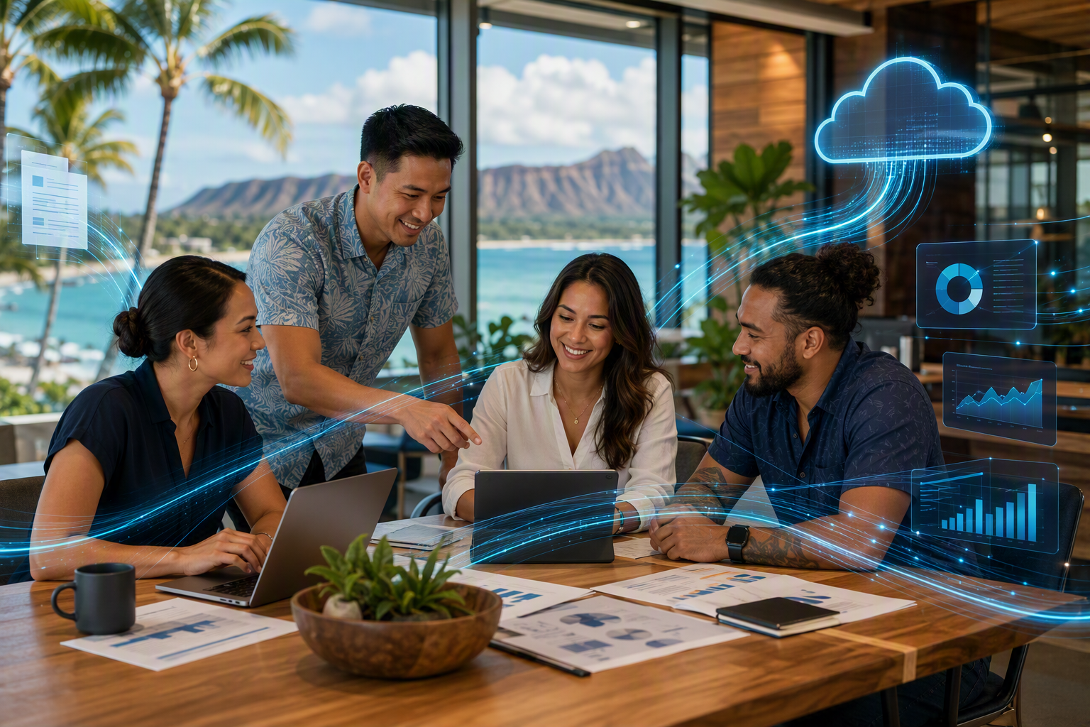 Business team using connected digital workflows